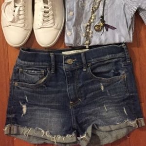 Abercrombie High Rise Denim Shorts Distressed